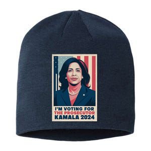 Im Voting For The Prosecutor Kamala 2024 Usa Flag Background Sustainable Beanie