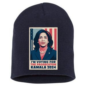 Im Voting For The Prosecutor Kamala 2024 Usa Flag Background Short Acrylic Beanie