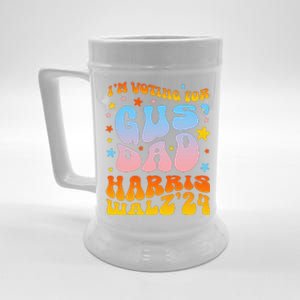 IM Voting For Gus Dad Vote Harris Walz 2024 Boho Women Gift Beer Stein