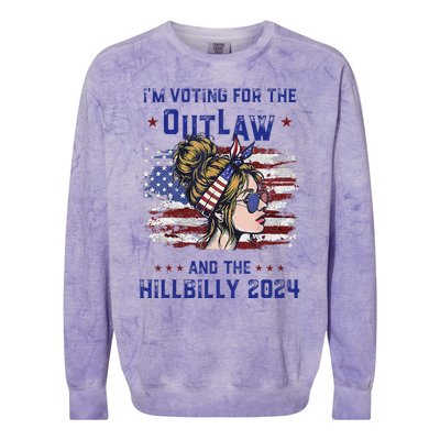 IM Voting For The Outlaw And The Hillbilly 2024 Us Flag Gift Colorblast Crewneck Sweatshirt