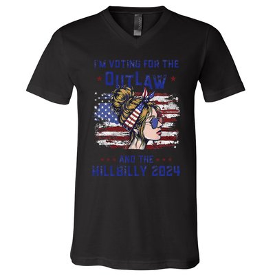 IM Voting For The Outlaw And The Hillbilly 2024 Us Flag Gift V-Neck T-Shirt