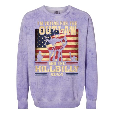 Im Voting For The Outlaw And The Hillbilly 2024 Trump Vance 2024 Us Flag Colorblast Crewneck Sweatshirt