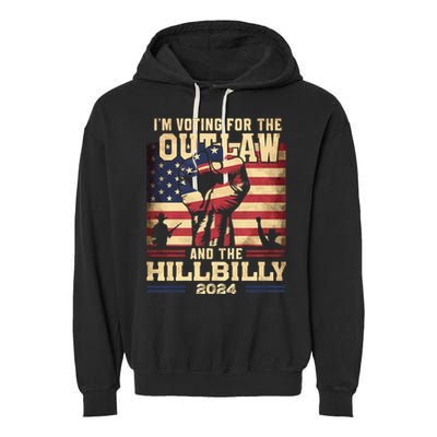 Im Voting For The Outlaw And The Hillbilly 2024 Trump Vance 2024 Us Flag Garment-Dyed Fleece Hoodie