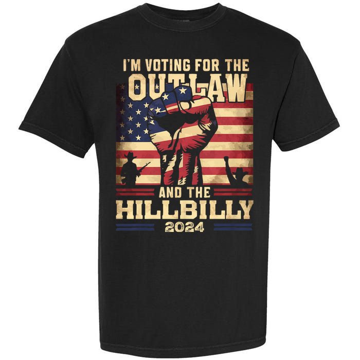 Im Voting For The Outlaw And The Hillbilly 2024 Trump Vance 2024 Us Flag Garment-Dyed Heavyweight T-Shirt