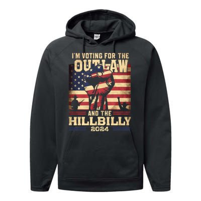 Im Voting For The Outlaw And The Hillbilly 2024 Trump Vance 2024 Us Flag Performance Fleece Hoodie