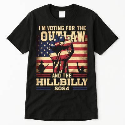 Im Voting For The Outlaw And The Hillbilly 2024 Trump Vance 2024 Us Flag Tall T-Shirt