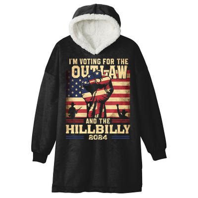 Im Voting For The Outlaw And The Hillbilly 2024 Trump Vance 2024 Us Flag Hooded Wearable Blanket
