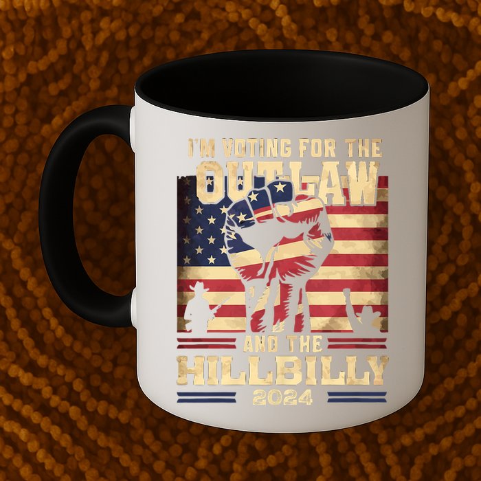 Im Voting For The Outlaw And The Hillbilly 2024 Trump Vance 2024 Us Flag Mug