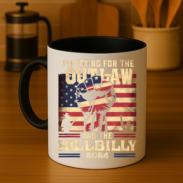 Im Voting For The Outlaw And The Hillbilly 2024 Trump Vance 2024 Us Flag Mug