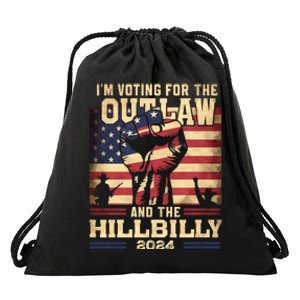 Im Voting For The Outlaw And The Hillbilly 2024 Trump Vance 2024 Us Flag Drawstring Bag