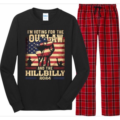 Im Voting For The Outlaw And The Hillbilly 2024 Trump Vance 2024 Us Flag Long Sleeve Pajama Set