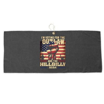 Im Voting For The Outlaw And The Hillbilly 2024 Trump Vance 2024 Us Flag Large Microfiber Waffle Golf Towel