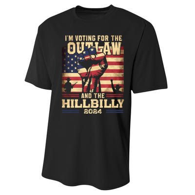 Im Voting For The Outlaw And The Hillbilly 2024 Trump Vance 2024 Us Flag Performance Sprint T-Shirt