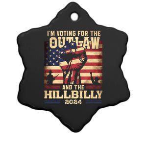 Im Voting For The Outlaw And The Hillbilly 2024 Trump Vance 2024 Us Flag Ceramic Star Ornament