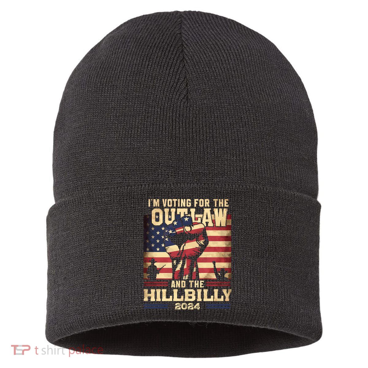 Im Voting For The Outlaw And The Hillbilly 2024 Trump Vance 2024 Us Flag Sustainable Knit Beanie