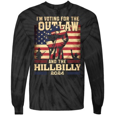 Im Voting For The Outlaw And The Hillbilly 2024 Trump Vance 2024 Us Flag Tie-Dye Long Sleeve Shirt