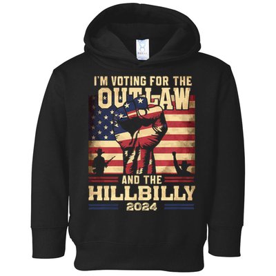 Im Voting For The Outlaw And The Hillbilly 2024 Trump Vance 2024 Us Flag Toddler Hoodie