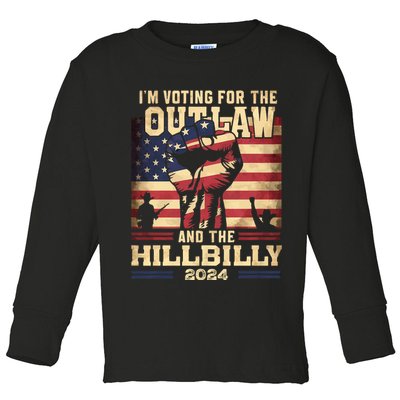 Im Voting For The Outlaw And The Hillbilly 2024 Trump Vance 2024 Us Flag Toddler Long Sleeve Shirt