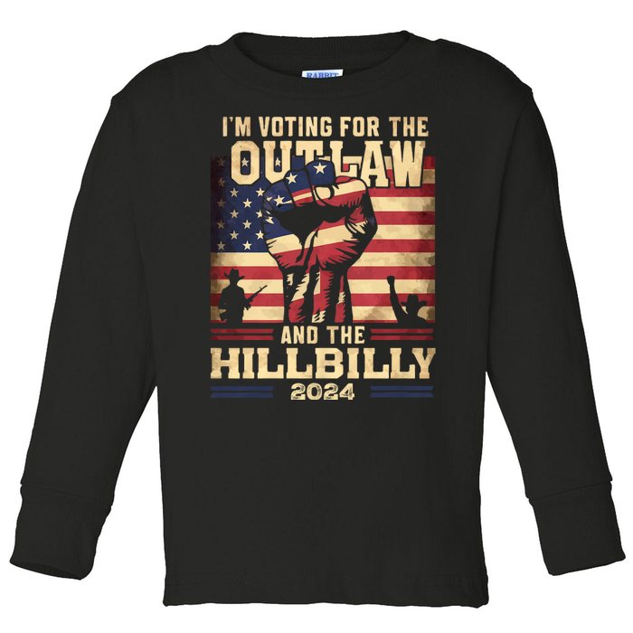 Im Voting For The Outlaw And The Hillbilly 2024 Trump Vance 2024 Us Flag Toddler Long Sleeve Shirt