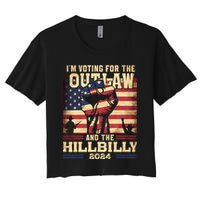 Im Voting For The Outlaw And The Hillbilly 2024 Trump Vance 2024 Us Flag Women's Crop Top Tee