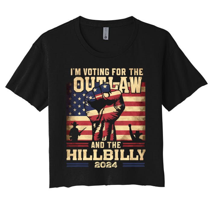 Im Voting For The Outlaw And The Hillbilly 2024 Trump Vance 2024 Us Flag Women's Crop Top Tee