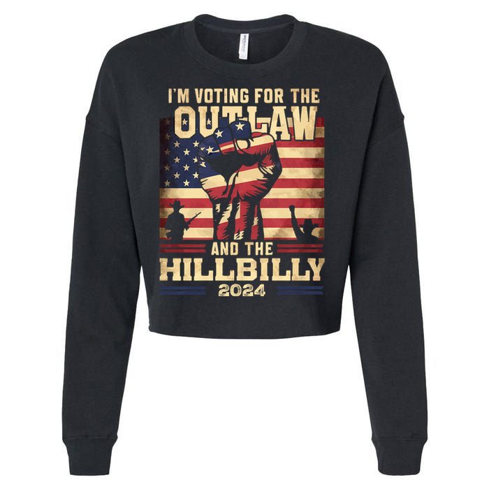 Im Voting For The Outlaw And The Hillbilly 2024 Trump Vance 2024 Us Flag Cropped Pullover Crew