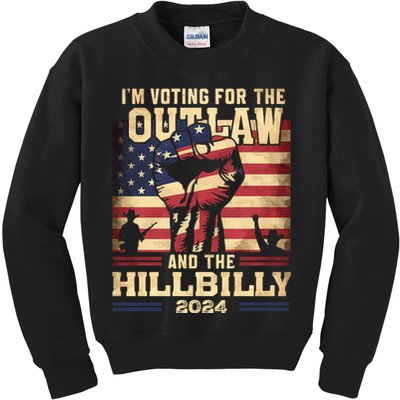 Im Voting For The Outlaw And The Hillbilly 2024 Trump Vance 2024 Us Flag Kids Sweatshirt