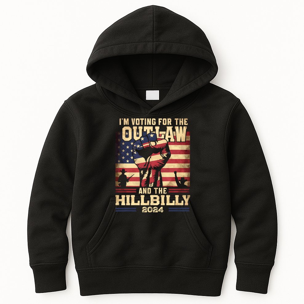 Im Voting For The Outlaw And The Hillbilly 2024 Trump Vance 2024 Us Flag Kids Hoodie