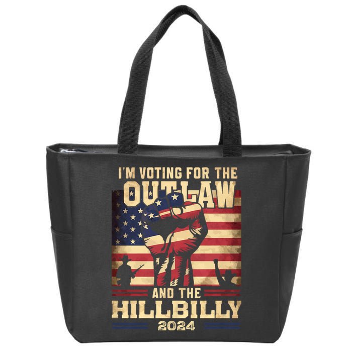 Im Voting For The Outlaw And The Hillbilly 2024 Trump Vance 2024 Us Flag Zip Tote Bag