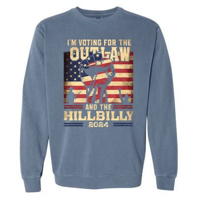 Im Voting For The Outlaw And The Hillbilly 2024 Trump Vance 2024 Us Flag Garment-Dyed Sweatshirt