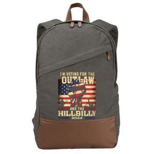 Im Voting For The Outlaw And The Hillbilly 2024 Trump Vance 2024 Us Flag Cotton Canvas Backpack