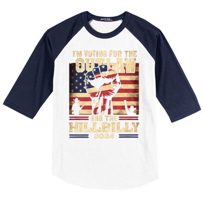 Im Voting For The Outlaw And The Hillbilly 2024 Trump Vance 2024 Us Flag Baseball Sleeve Shirt