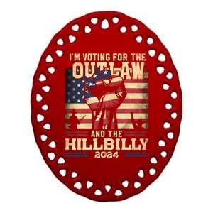 Im Voting For The Outlaw And The Hillbilly 2024 Trump Vance 2024 Us Flag Ceramic Oval Ornament