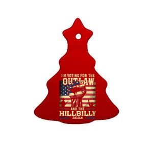 Im Voting For The Outlaw And The Hillbilly 2024 Trump Vance 2024 Us Flag Ceramic Tree Ornament