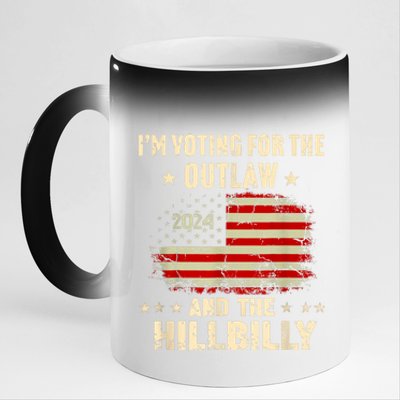 IM Voting For The Outlaw And The Hillbilly 2024 Us Flag 11oz Black Color Changing Mug