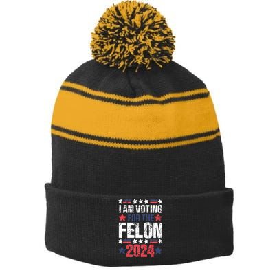 Im Voting For The Felon Grunge Front And Back Design Stripe Pom Pom Beanie