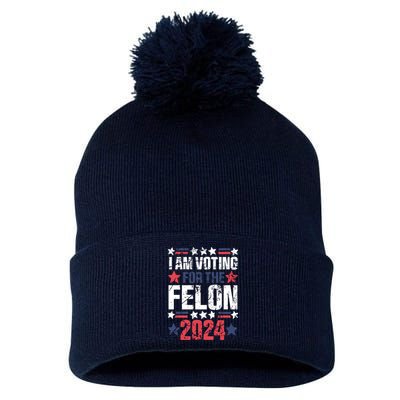 Im Voting For The Felon Grunge Front And Back Design Pom Pom 12in Knit Beanie