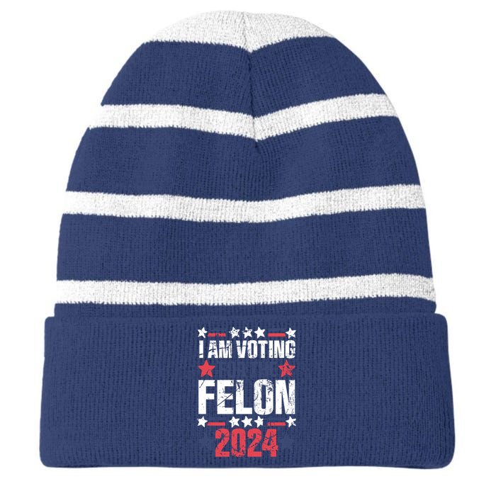 Im Voting For The Felon Grunge Front And Back Design Striped Beanie with Solid Band