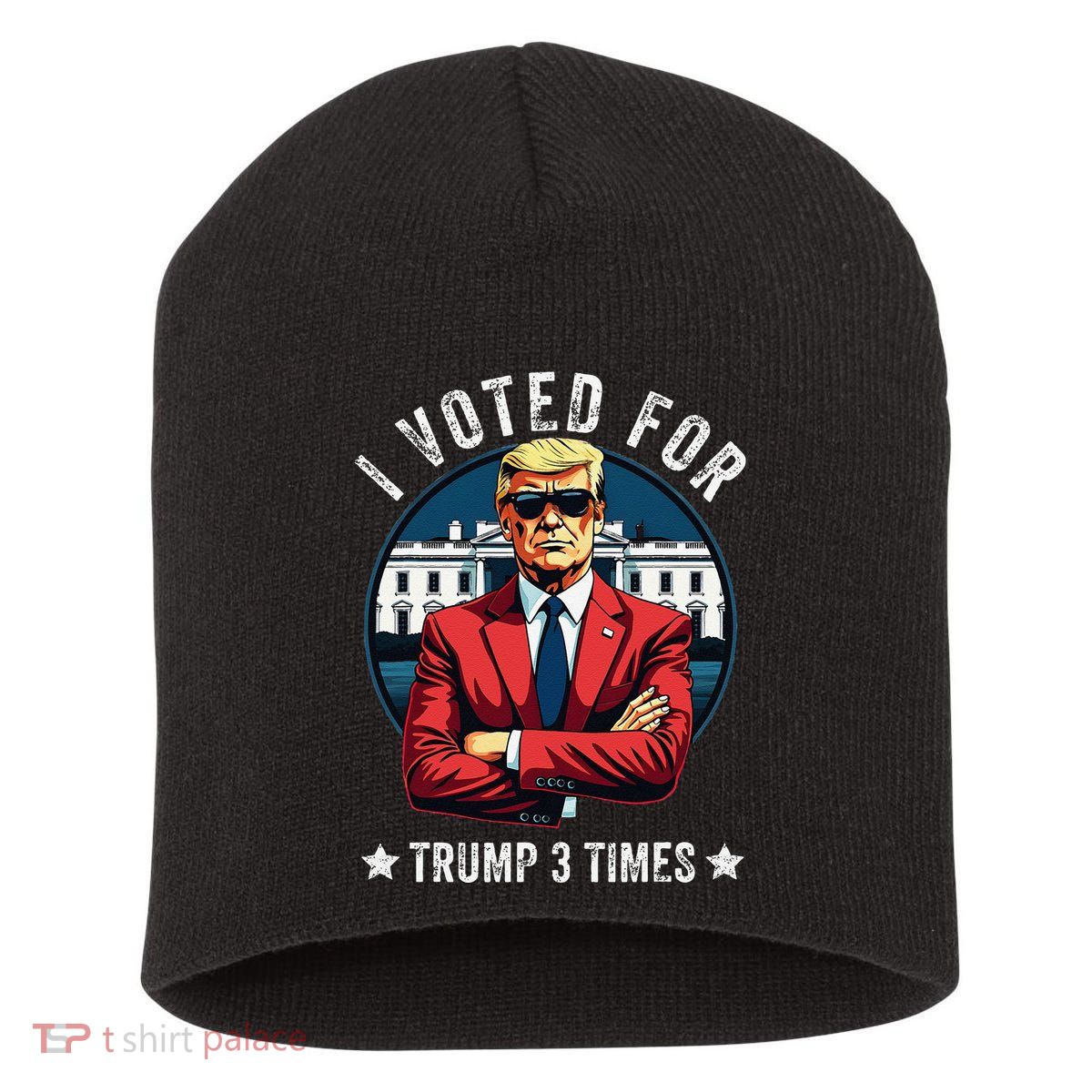 I Voted For Trump 3 Times Distressed Vintage Short Acrylic Beanie