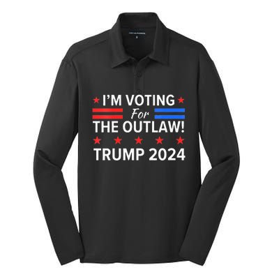 Im Voting For The Outlaw Funny Pro Trump 2024 Election Silk Touch Performance Long Sleeve Polo