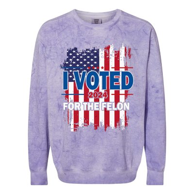 I Voted For The Felon; Funny Republican Trump 2024 I Voted Colorblast Crewneck Sweatshirt