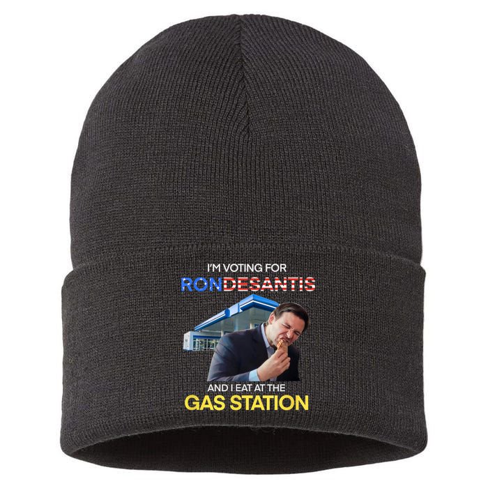 I’m Voting For Ron Desantis And I Eat At The Gas Station Sustainable Knit Beanie