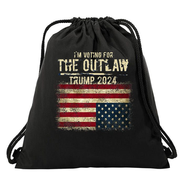 IM Voting For The Outlaw Trump 2024 Upsidedown Flag Drawstring Bag