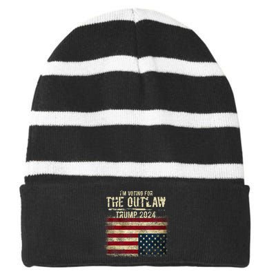 IM Voting For The Outlaw Trump 2024 Upsidedown Flag Striped Beanie with Solid Band