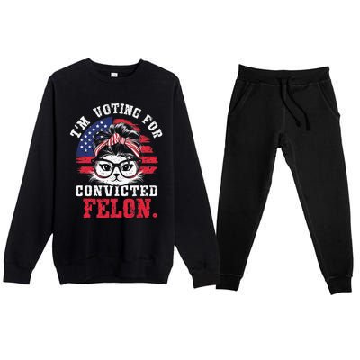 IM Voting For A Convicted Felon In 2024 Cat Messy Bun Premium Crewneck Sweatsuit Set