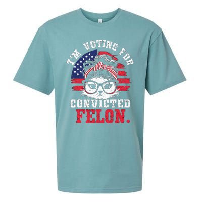 IM Voting For A Convicted Felon In 2024 Cat Messy Bun Sueded Cloud Jersey T-Shirt