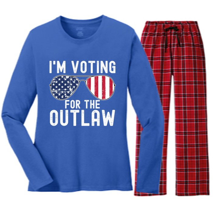 IM Voting For The Outlaw Cute Gift Fourth Of July Trump 2038 Gift Women's Long Sleeve Flannel Pajama Set 