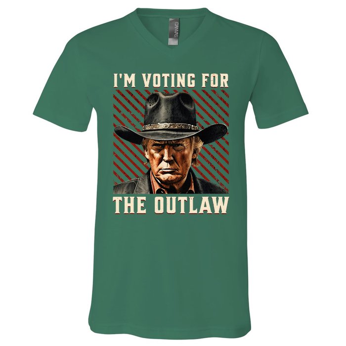 IM Voting For The Outlaw Wanted For President Trump 2024 V-Neck T-Shirt