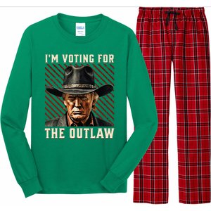 IM Voting For The Outlaw Wanted For President Trump 2024 Long Sleeve Pajama Set