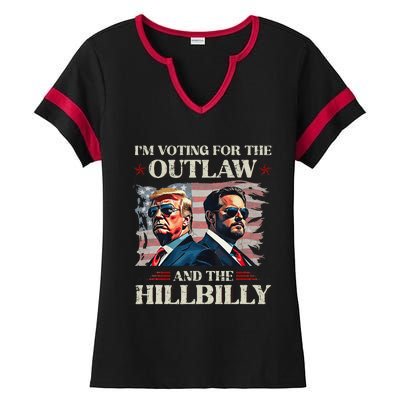 IM Voting For The Outlaw And The Hillbilly Trump Vance 2024 Ladies Halftime Notch Neck Tee